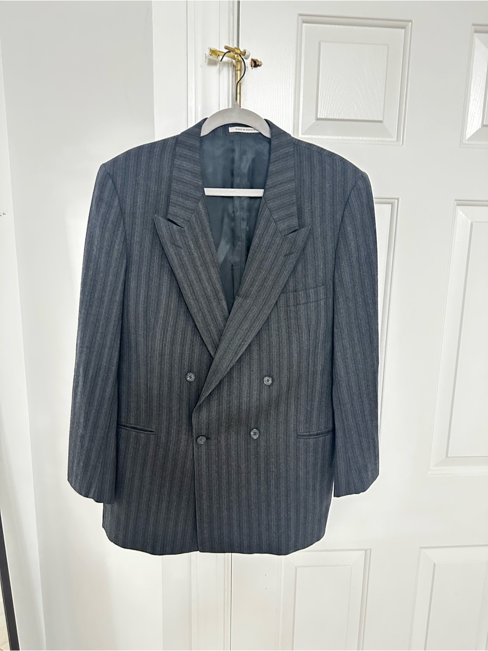 Yves Saint Laurent Double-Breasted Charcoal Pinstripe Suit Jacket